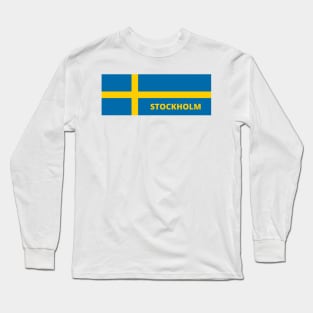 Stockholm City in Swedish Flag Long Sleeve T-Shirt